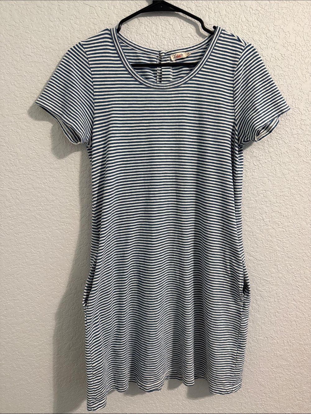 Faherty Women’s Navy and White Striped Mini Dress with Buttons and Pockets Small